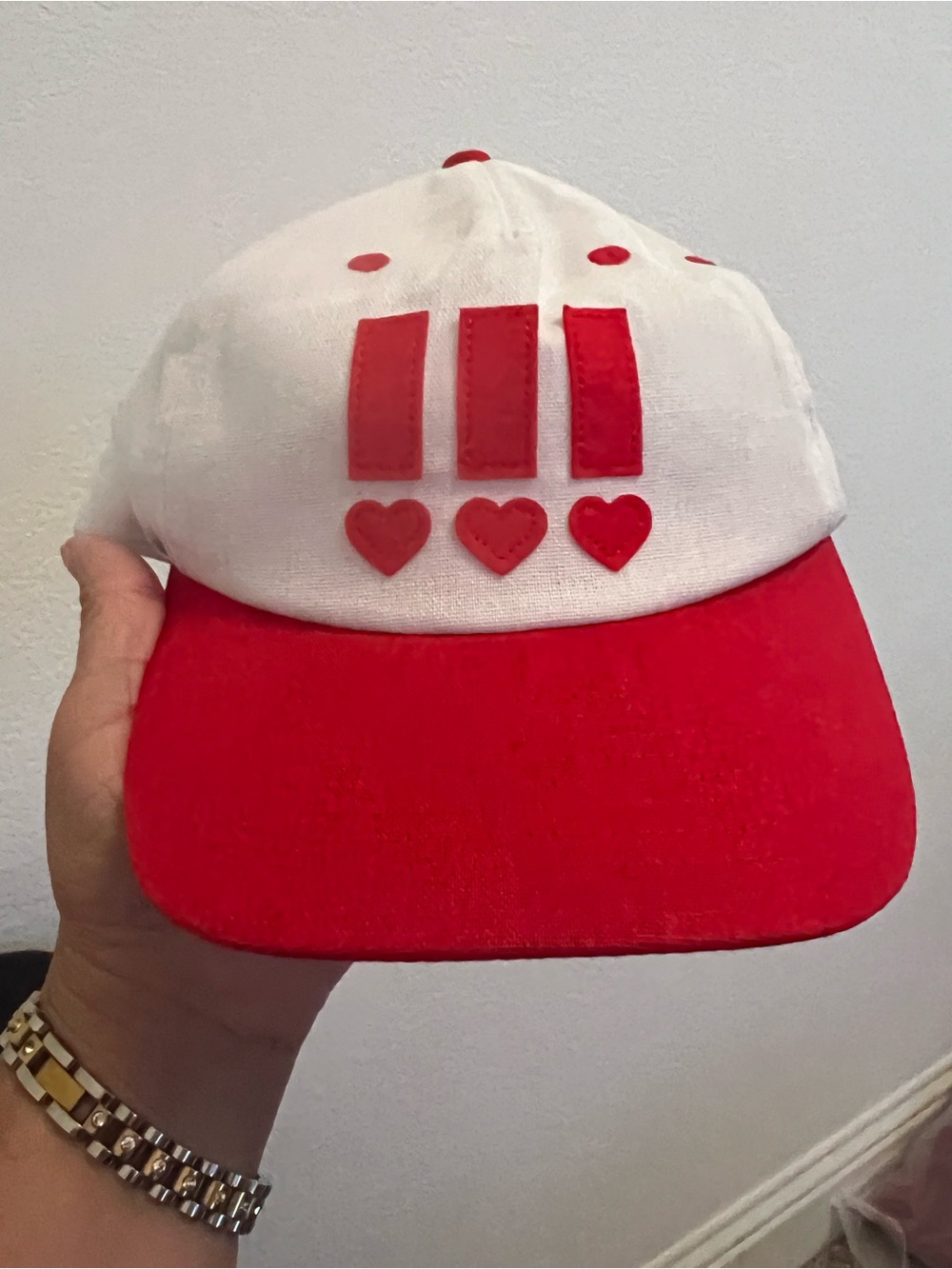 DAILY DRILLS Red & White Heart Baseball Cap